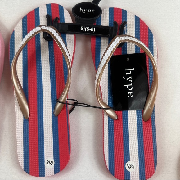 Hype banana 🍌 or stripes sequins Sandals flip flops size S 5-6 pink yellow new - Picture 2 of 16